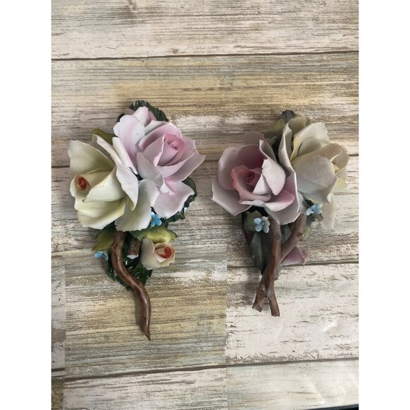 Vintage Capodimonte Tiche Porcelain Flower Figurines Lot of 5 Roses Basket - Picture 7 of 16